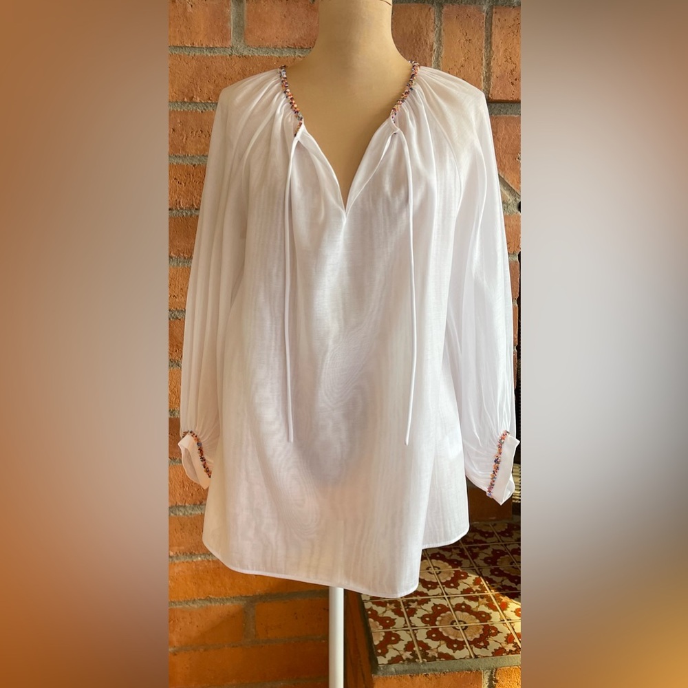 Lafayette 148 New York White Blouse with Sequin Accents